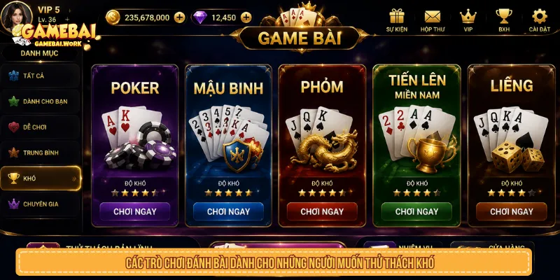 Game Đánh Bài Cho Người Mới: Nên Bắt Đầu Từ Trò Nào? Người chơi có thể chọn game có độ khó hơn khi đã làm quen